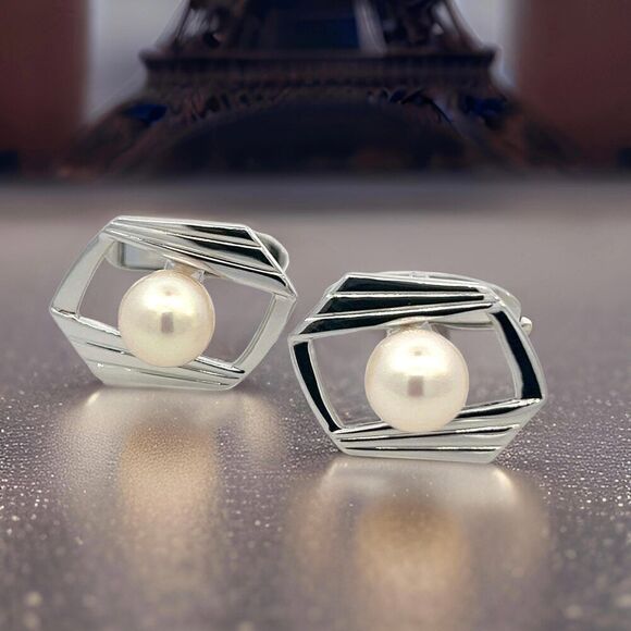 Mikimoto Estate Akoya Pearl Cufflinks Silver 7.50 mm M401 - Picture 1 of 13